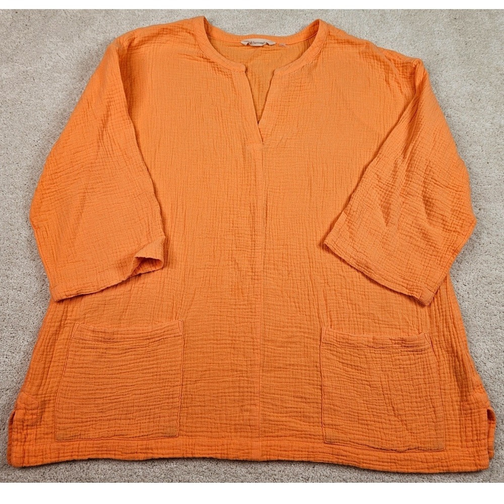Soft Surroundings Araza Tunic M Orange Cotton Gauze Boho Lagenlook Coastal Airy